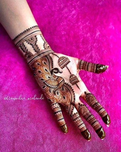 arabic indian peacock front hand mehndi design