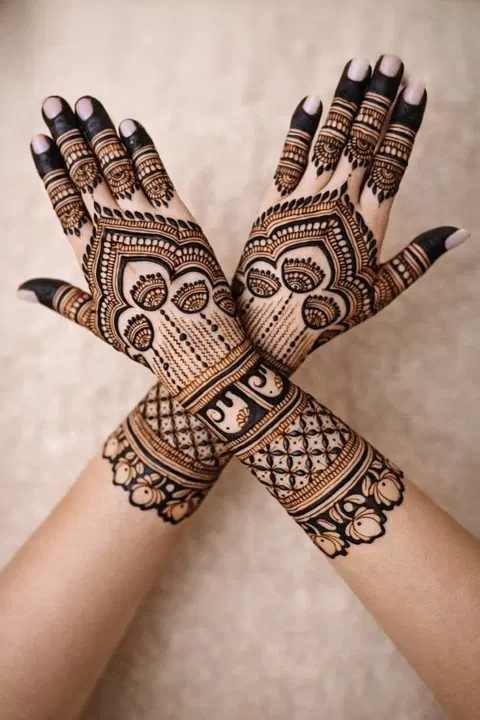 bridal circle back hand mehndi design