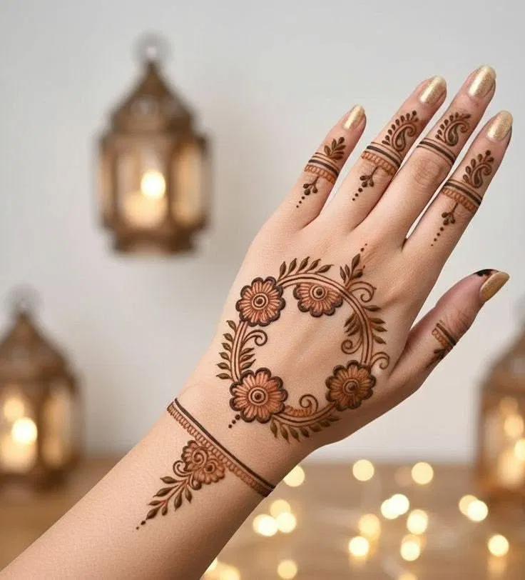 Arabic Simple Finger Mehndi Design with Gol Tikki for Diwali (2)
