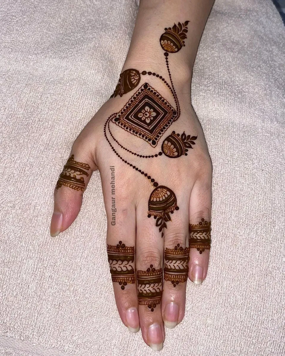 Simple Stylish Finger Mehndi Design with Gol Tikki for Raksha Bandhan (2)