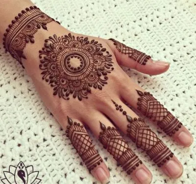 Bridal Simple Back Hand Mehndi Design with Bel, Gol Tikki and Moon