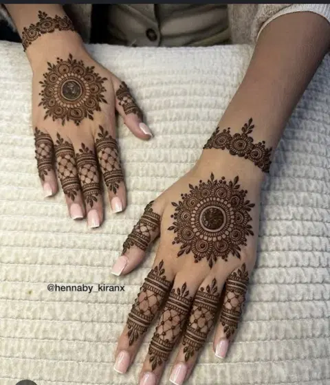 aesthetic bridal bel back hand mehndi design