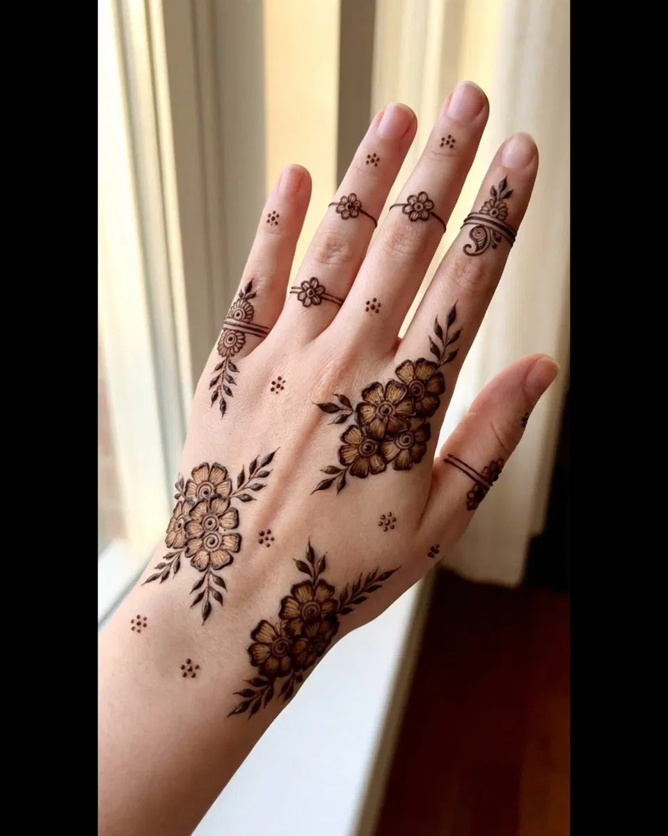 Aesthetic Arabic Finger Mehndi Design with Flowers for Eid (3)