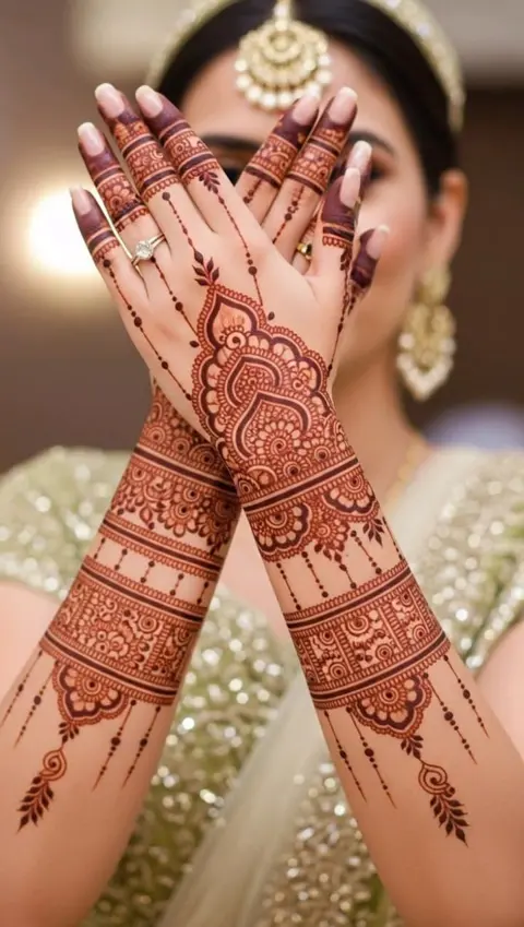 bridal indian figure back hand mehndi design