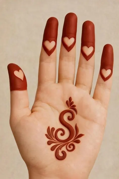 simple heart front hand mehndi design