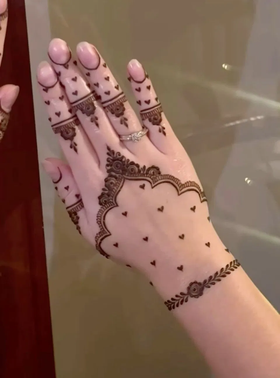 Arabic Simple Back Hand Mehndi Design with Hearts and Jaal
