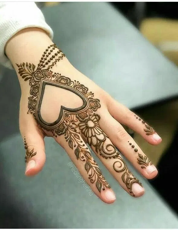 Aesthetic Simple Front Hand Mehndi Design with Hearts