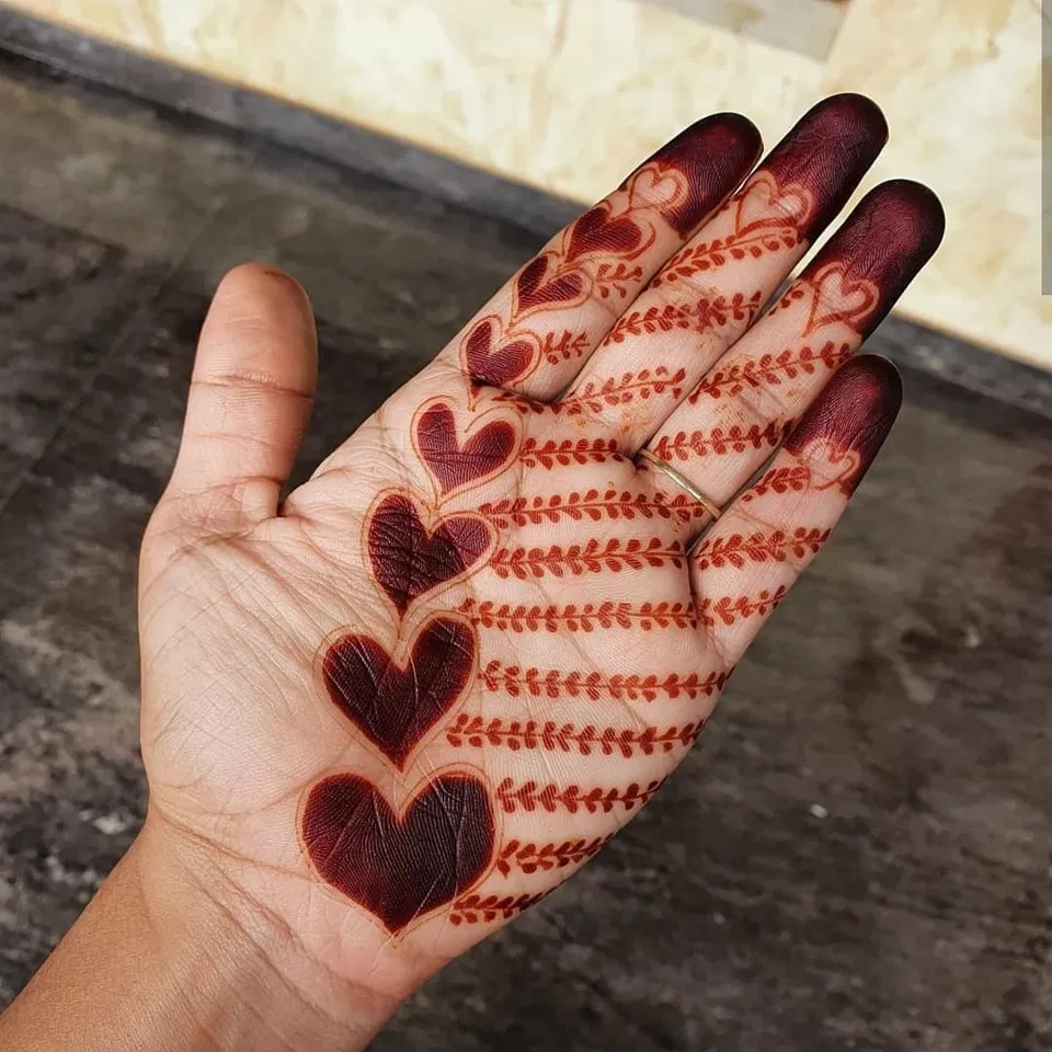 Simple Finger Mehndi Design with Hearts (2)