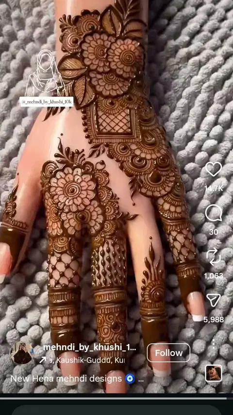 bridal flower back hand mehndi design