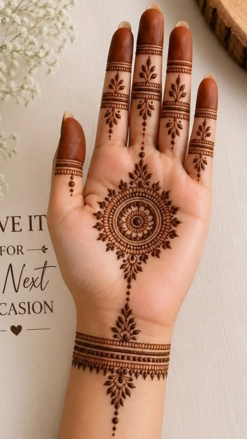 Minimal Simple Finger Mehndi Design with Bel and Gol Tikki