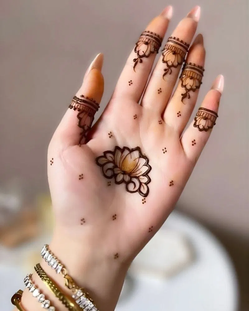 Simple Stylish Finger Mehndi Design with Lotus