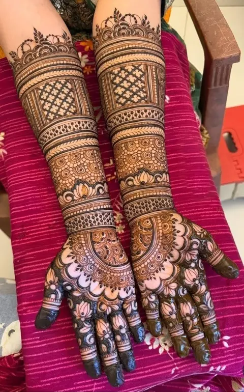 aesthetic bridal figure arm mehndi design