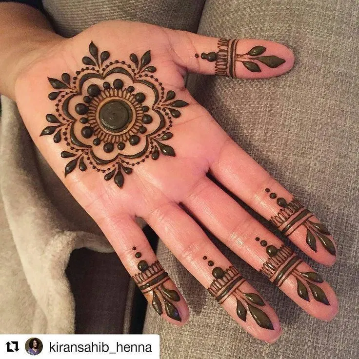 Arabic Bridal Front Hand Mehndi Design with Gol Tikki and Flowers for Diwali (4)