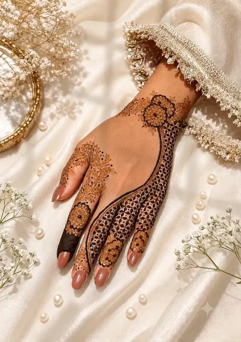 bridal indian circle back hand mehndi design