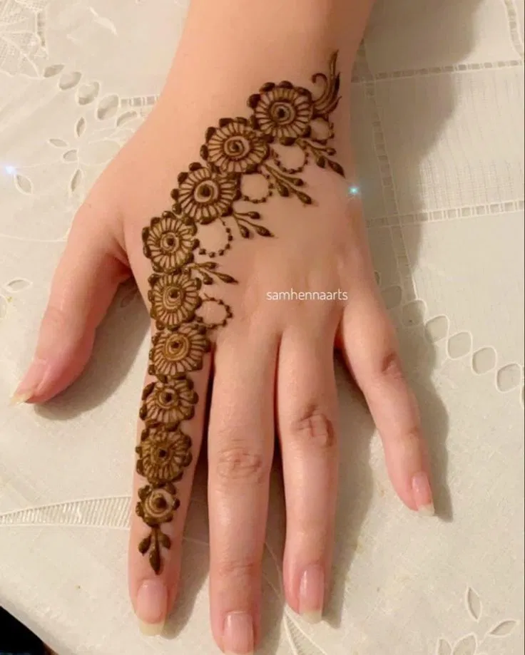 Arabic Simple Back Hand Mehndi Design with Bel for Eid