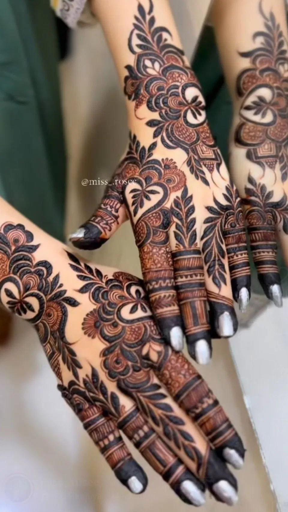 Bridal Dubai Finger Mehndi Design with Flowers for Engagement