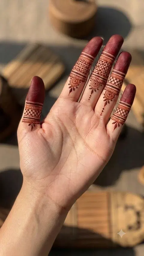 aesthetic minimal circle finger mehndi design