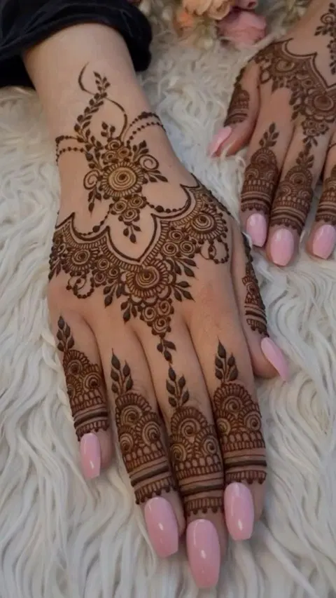 arabic bridal flower back hand mehndi design