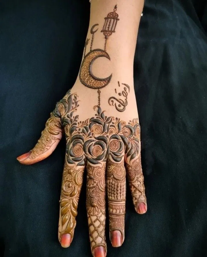 Arabic Simple Full Hand Mehndi Design with Moon