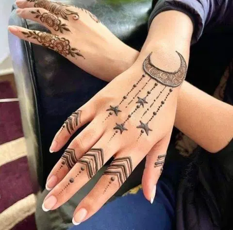 aesthetic minimal moon finger mehndi design