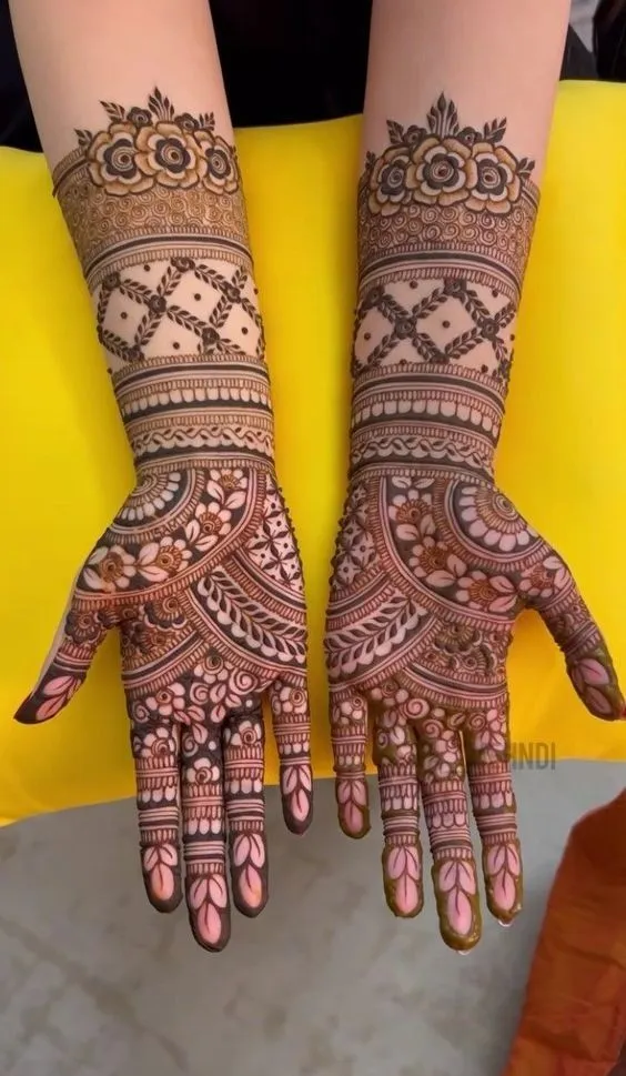 Bridal Indian Front Hand Mehndi Design with Figures for Diwali