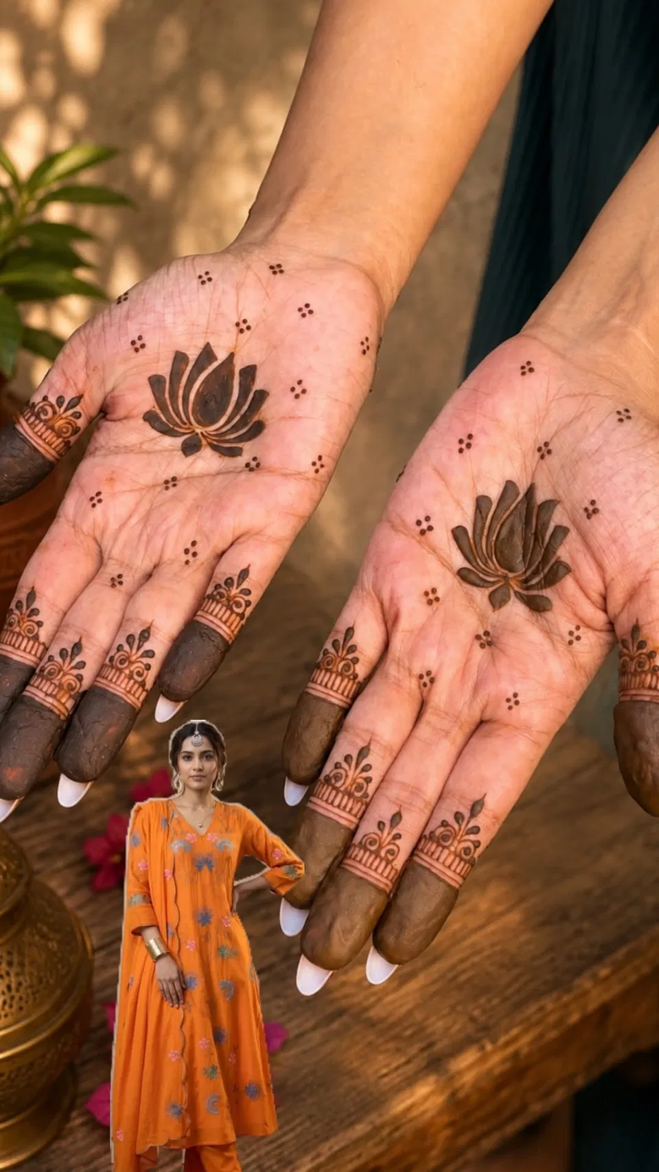 Aesthetic Minimal Front Hand Mehndi Design with Lotus (3)
