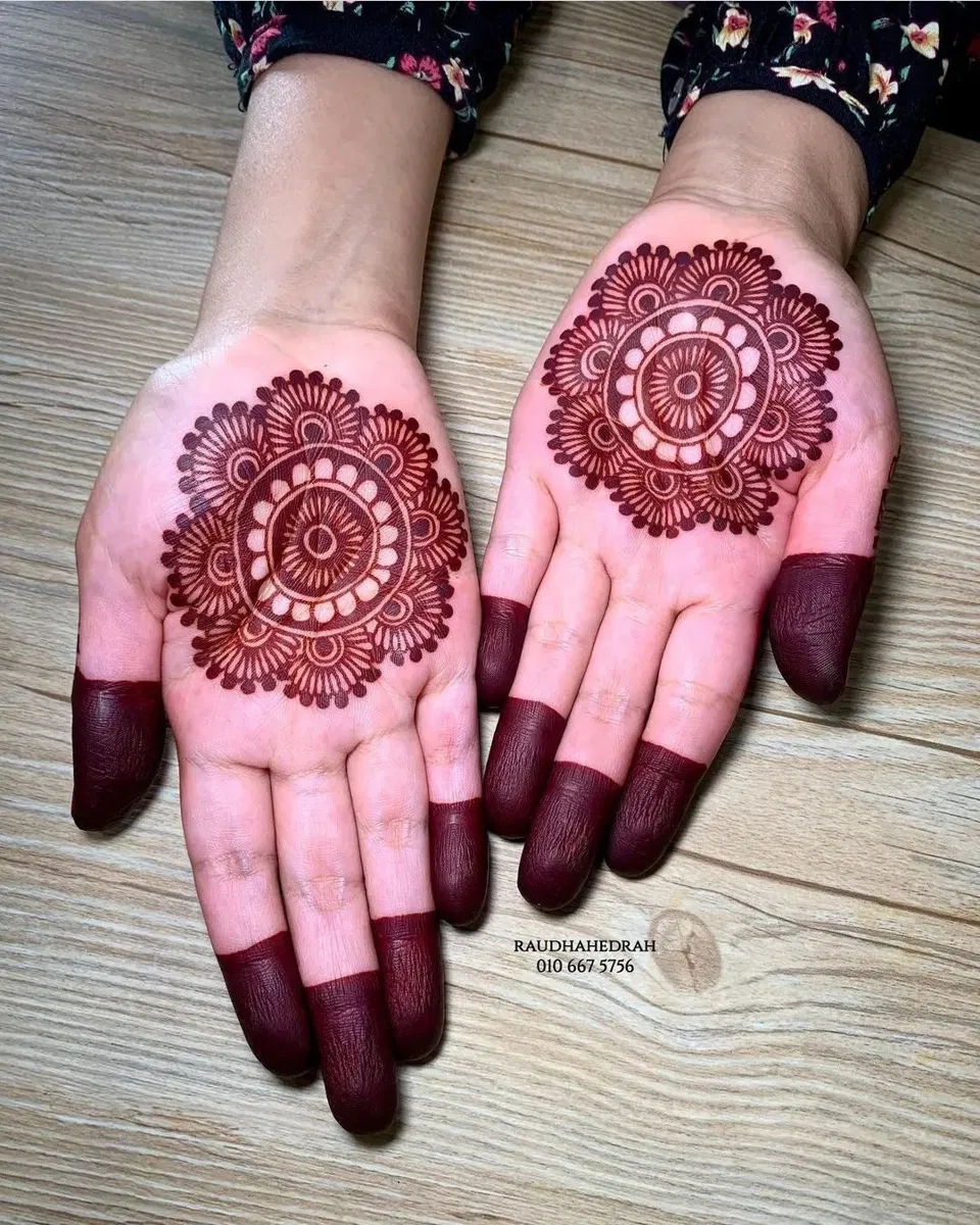 Arabic Front Hand Mehndi Design with Gol Tikki, Deity and Flowers