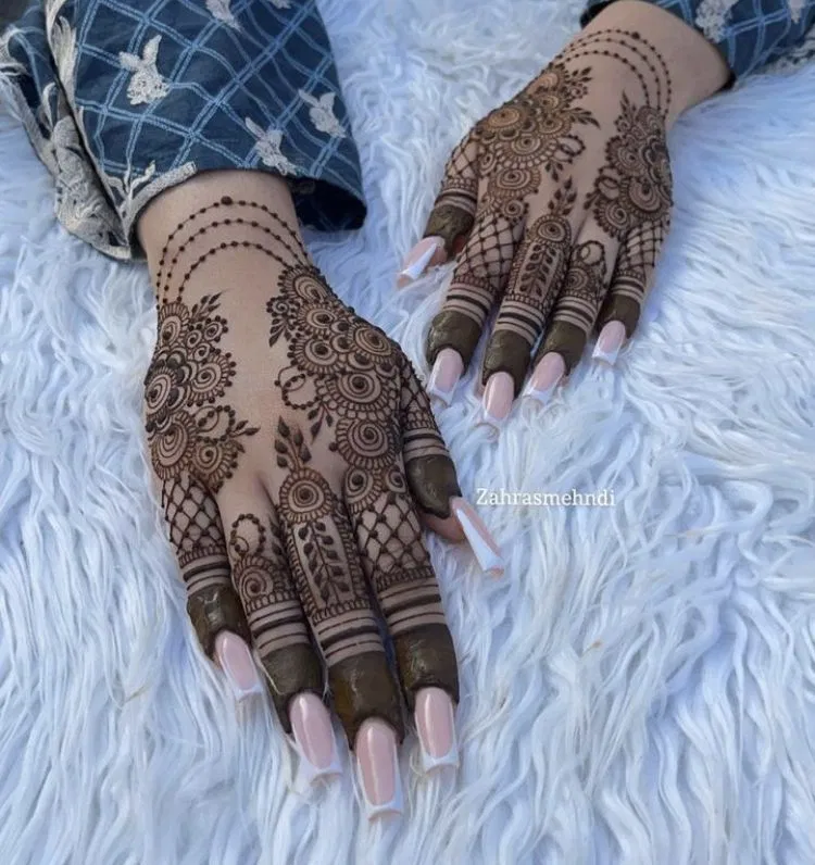 Simple Stylish Back Hand Mehndi Design with Gol Tikki (2)