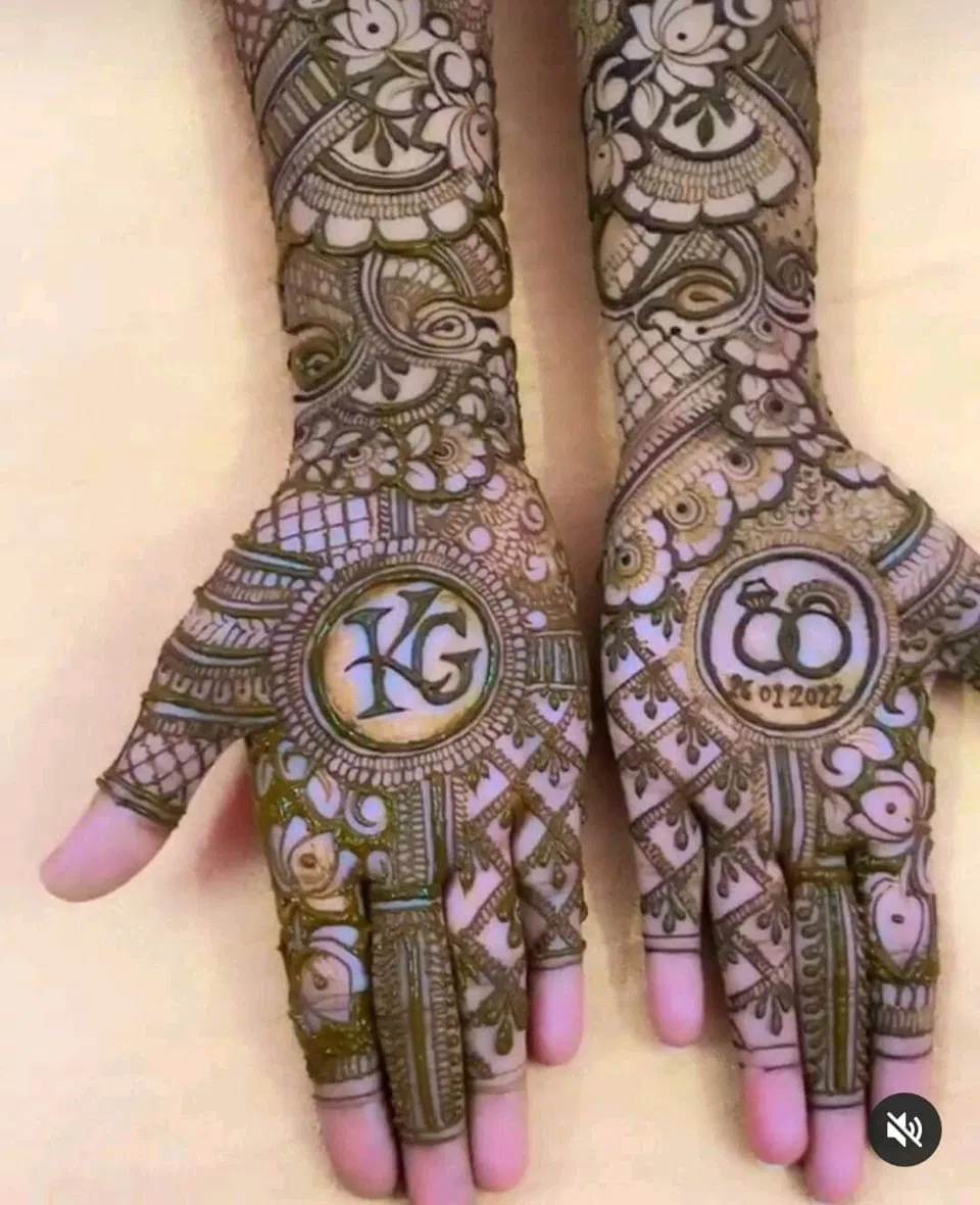 Stylish Mehndi Design with Hidden Name for Engagement