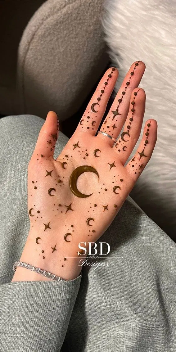 Simple Back Hand Mehndi Design with Moon (3)