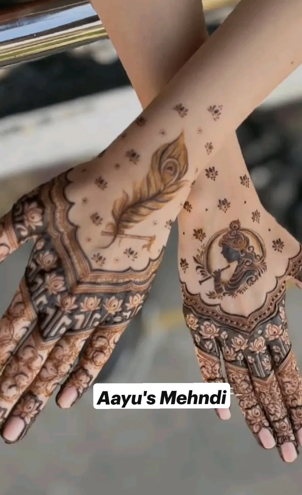 Aesthetic Simple Back Hand Mehndi Design with Deity and Figures