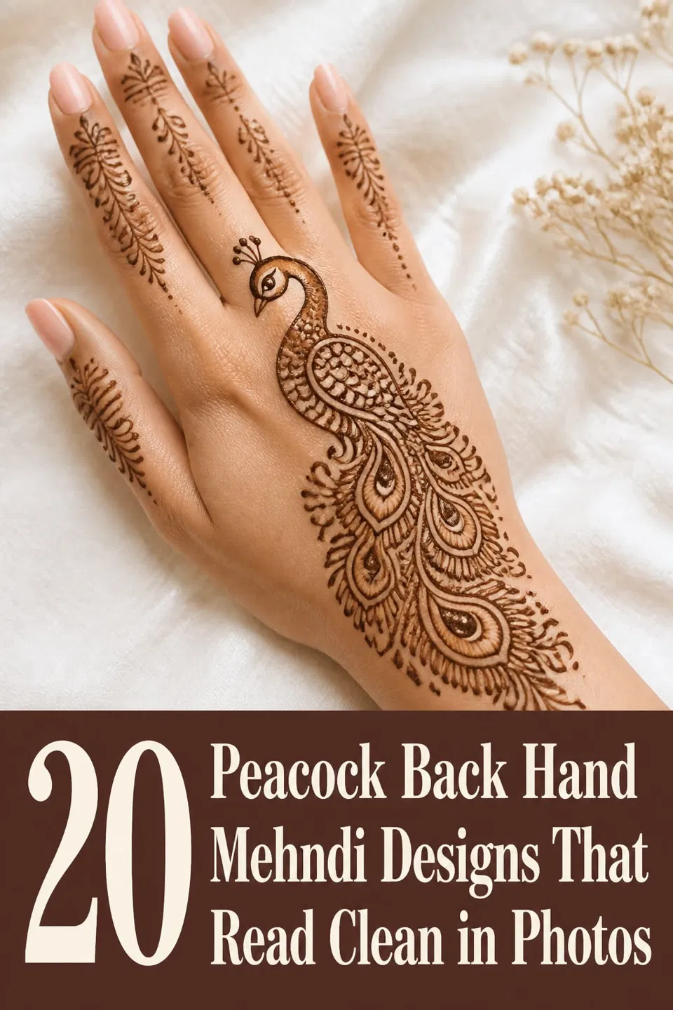 Minimal Back Hand Mehndi Design with Peacock