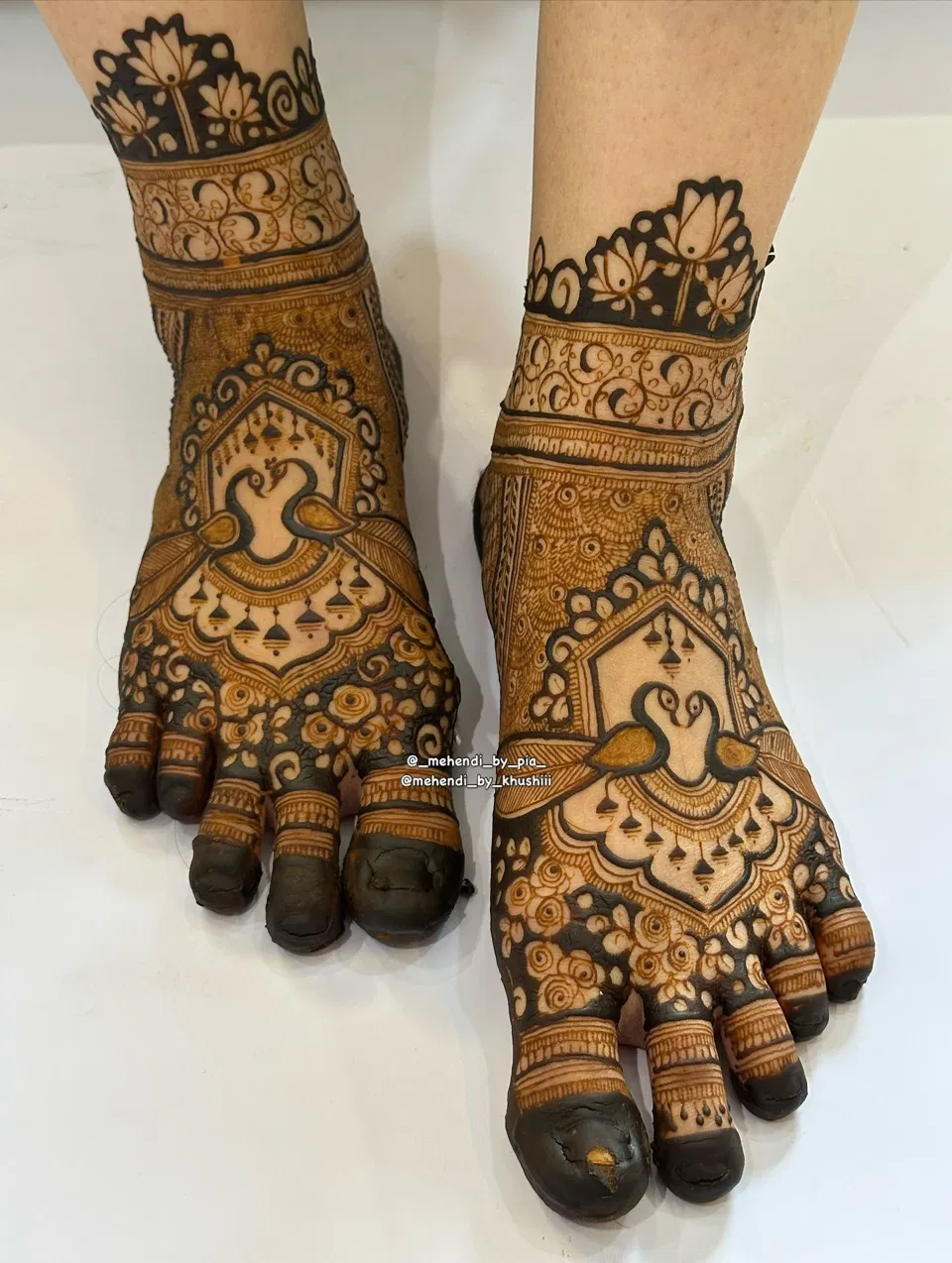 Bridal Indian Foot Mehndi Design with Figures, Lotus and Peacock (3)