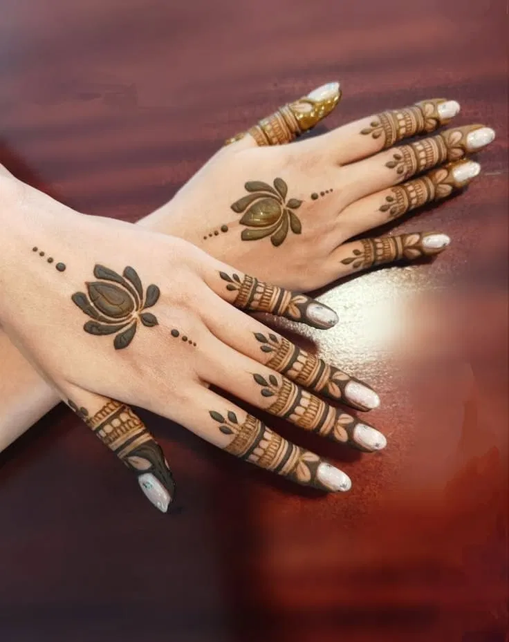 Aesthetic Minimal Back Hand Mehndi Design with Jaal and Lotus (2)