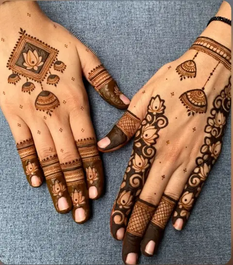 aesthetic bridal figure back hand mehndi design