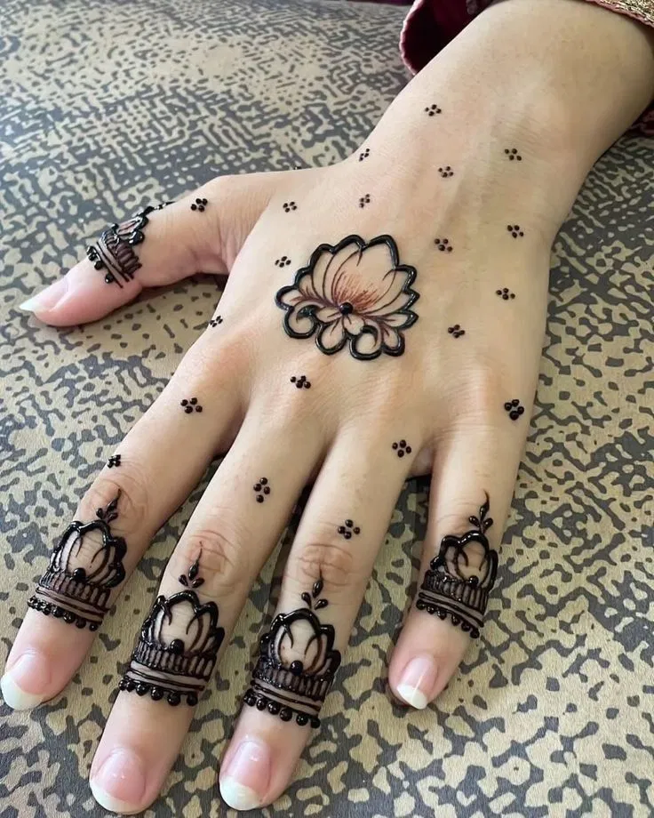 Aesthetic Simple Back Hand Mehndi Design with Lotus (5)