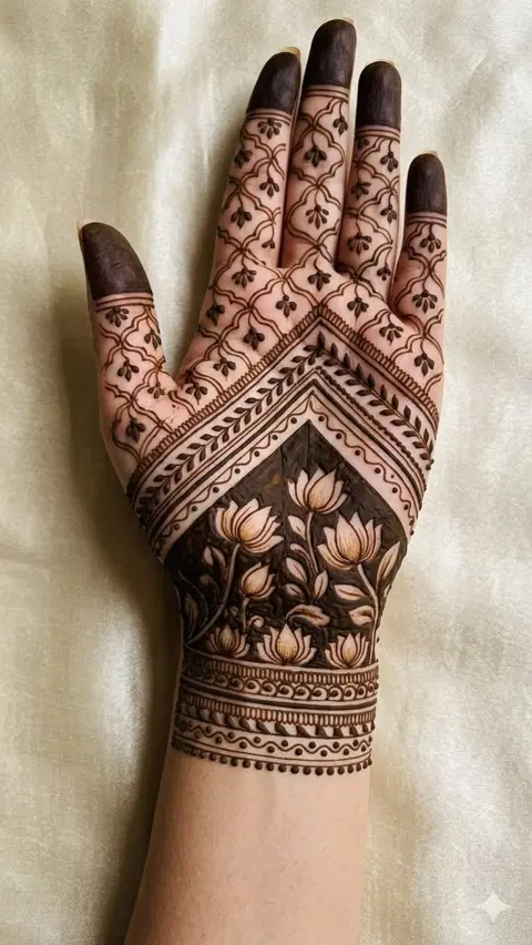 bridal indian flower finger mehndi design