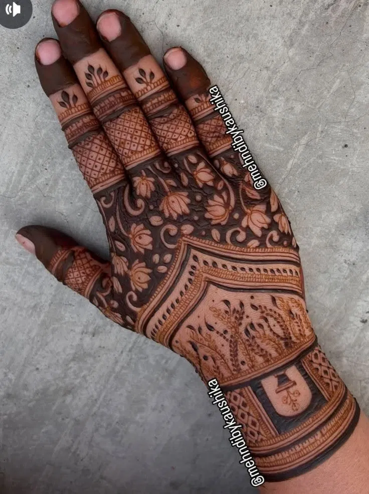 Indian Stylish Back Hand Mehndi Design for Teej