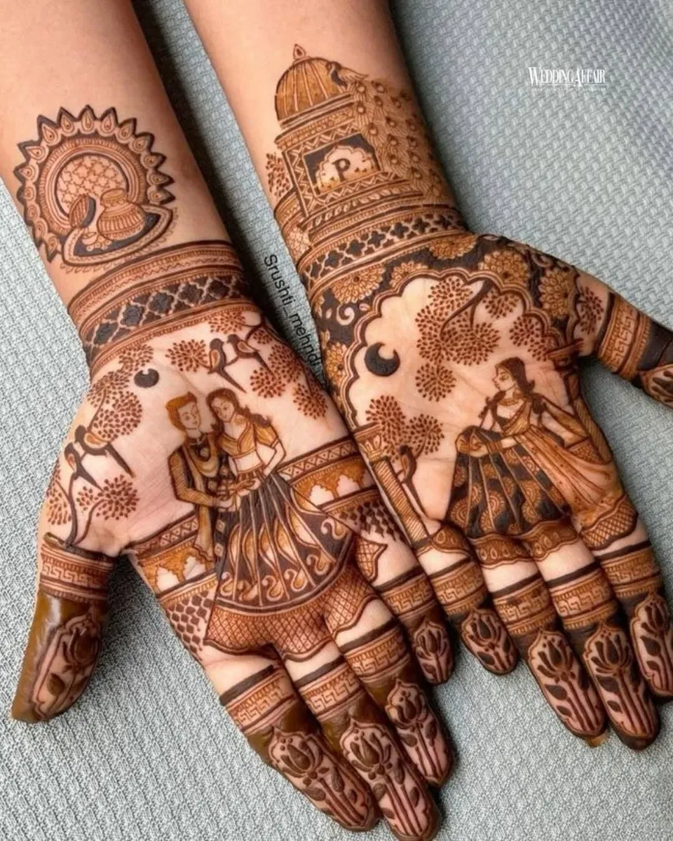 Bridal Stylish Full Hand Mehndi Design with Figures