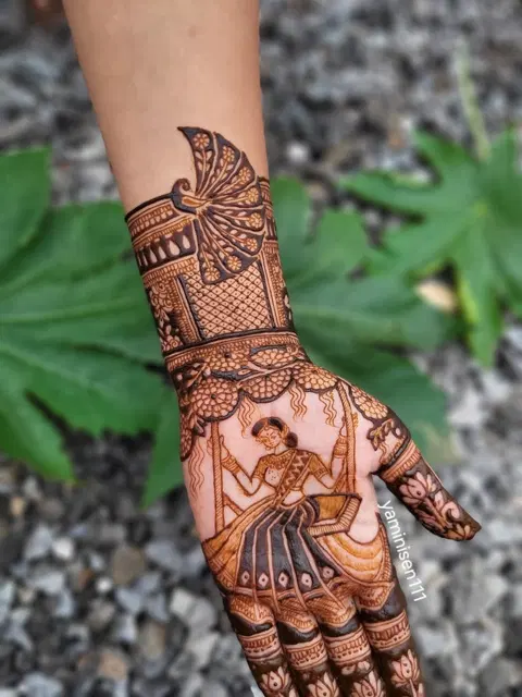 stylish circle full hand mehndi design