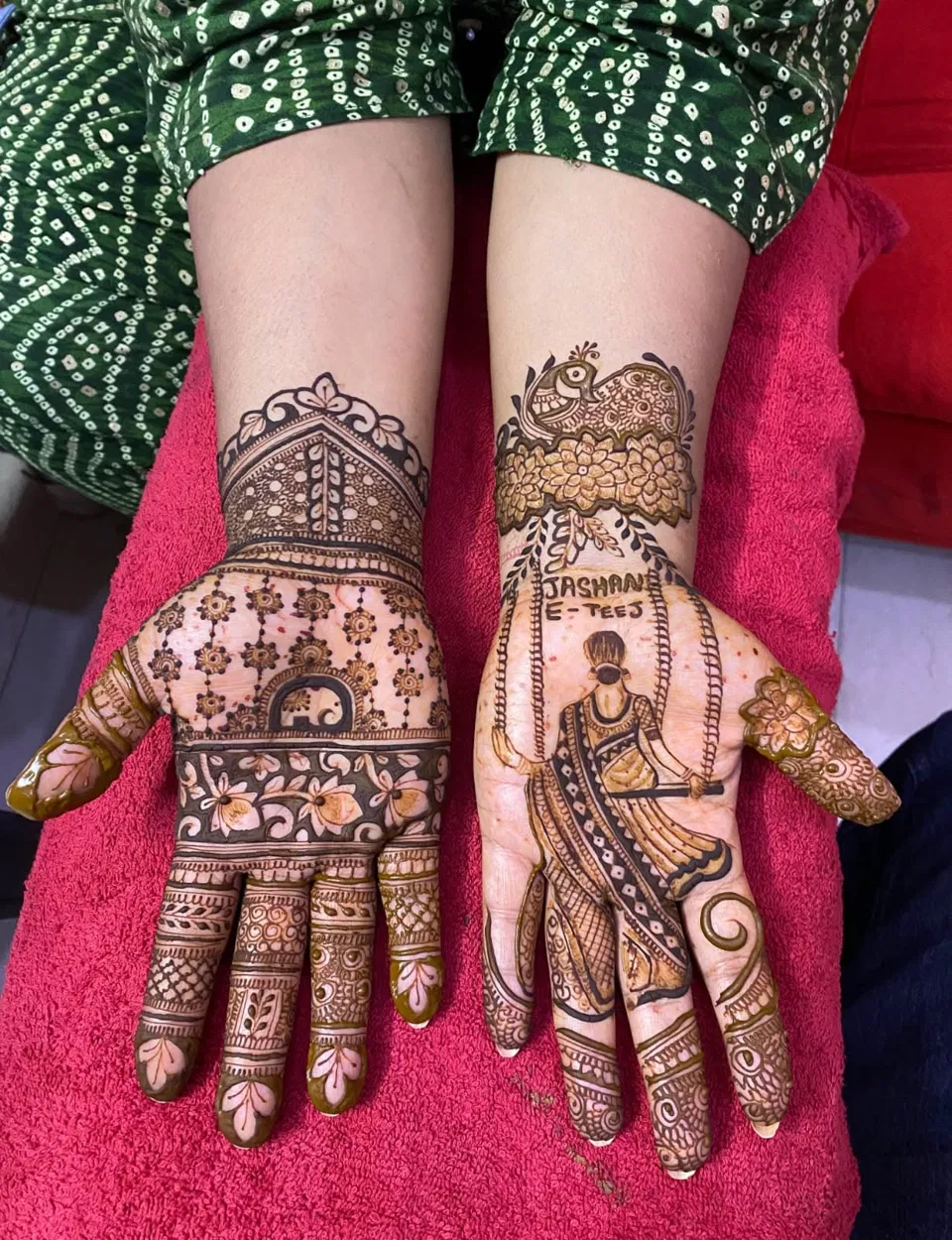 Aesthetic Indian Front Hand Mehndi Design with Figures