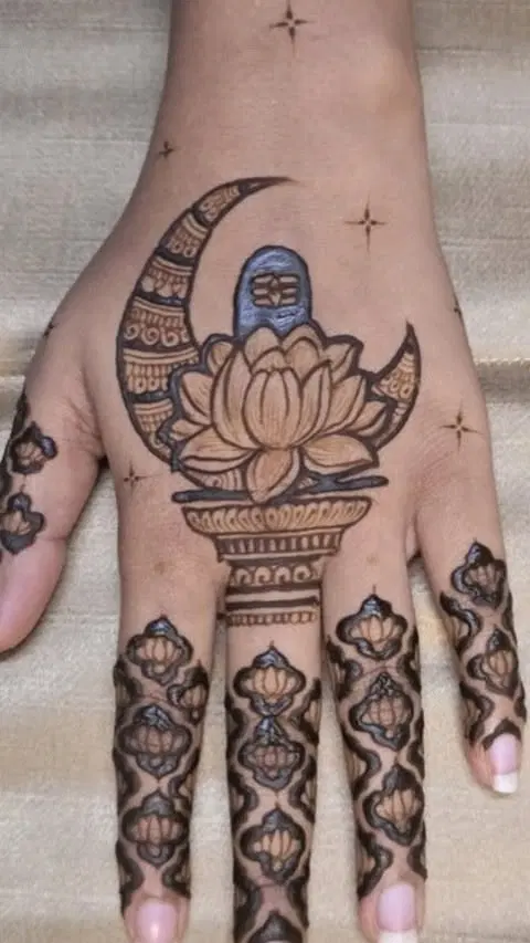 lotus back hand mehndi design