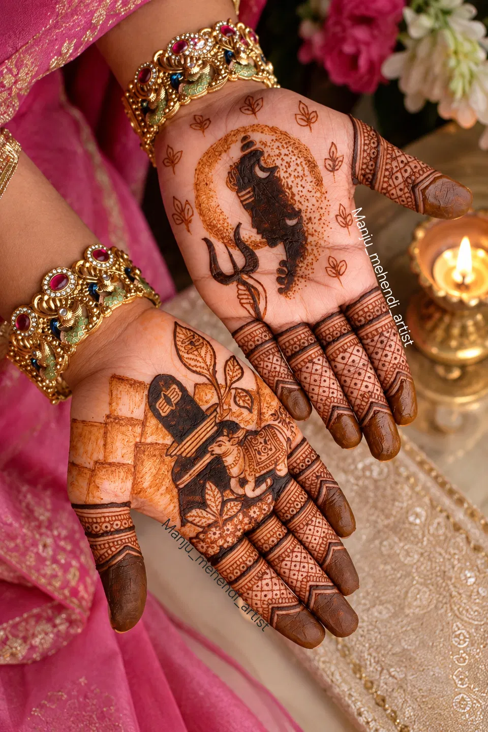 Front Hand Mehndi Design with Figures for Sawan