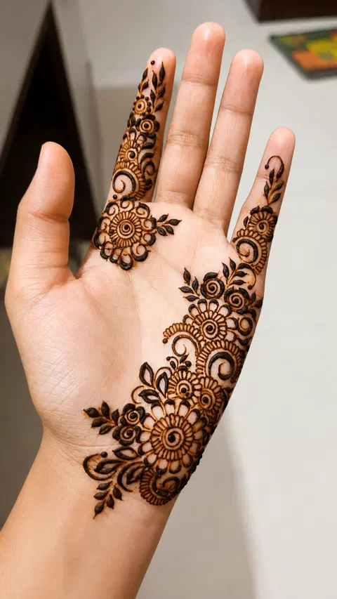 aesthetic arabic flower front hand mehndi design