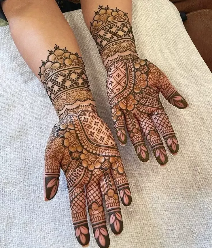 Bridal Royal Front Hand Mehndi Design with Figures