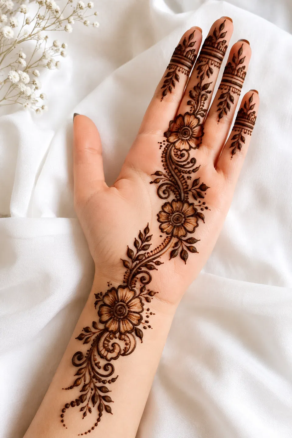 Arabic Simple Front Hand Mehndi Design with Gol Tikki and Flowers (5)