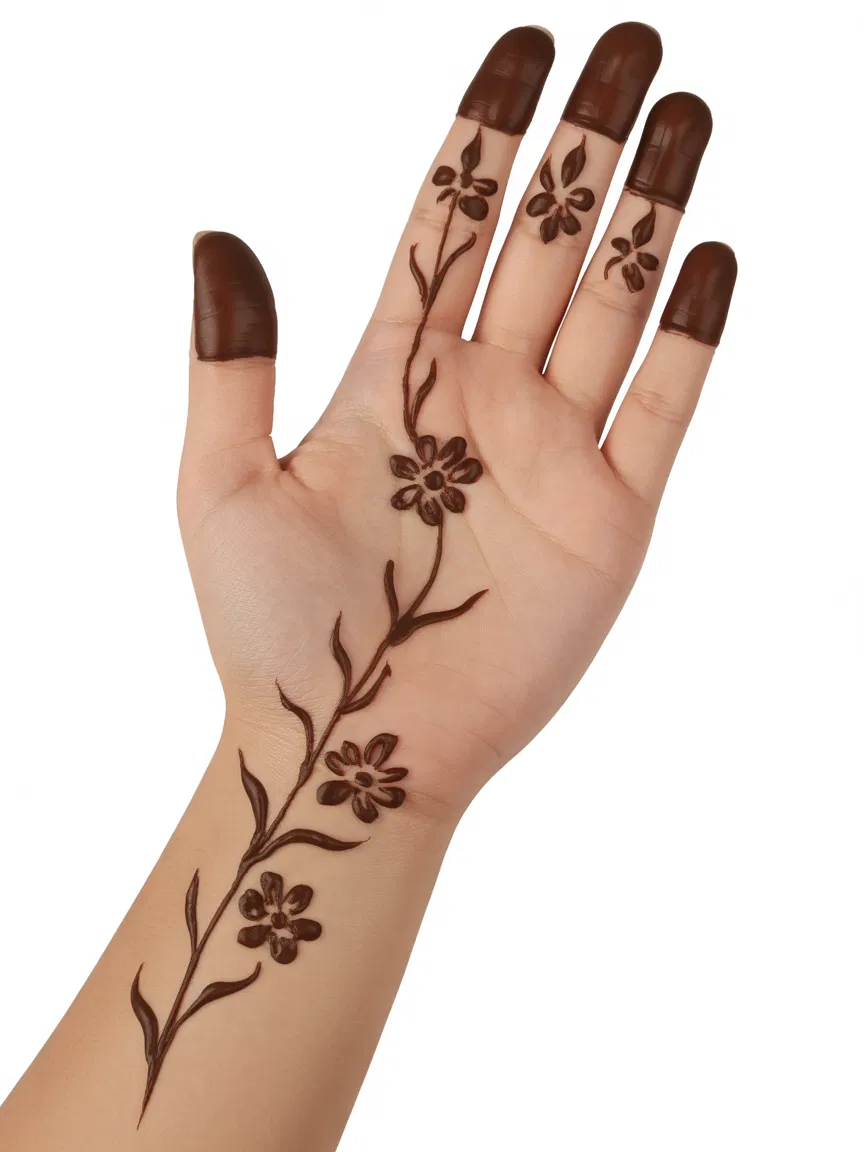 Arabic Simple Finger Mehndi Design with Bel, Gol Tikki and Flowers (4)