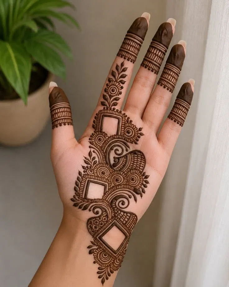 Aesthetic Arabic Front Hand Mehndi Design with Gol Tikki (28)