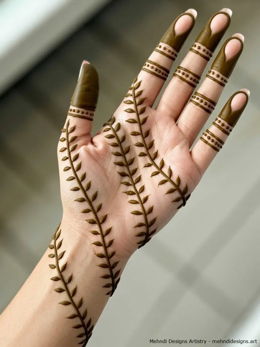 Arabic Simple Finger Mehndi Design with Bel, Gol Tikki and Flowers (5)