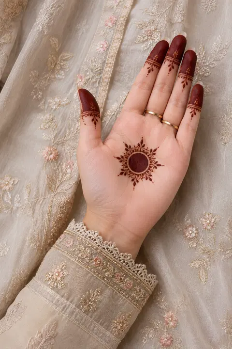 aesthetic minimal circle front hand mehndi design
